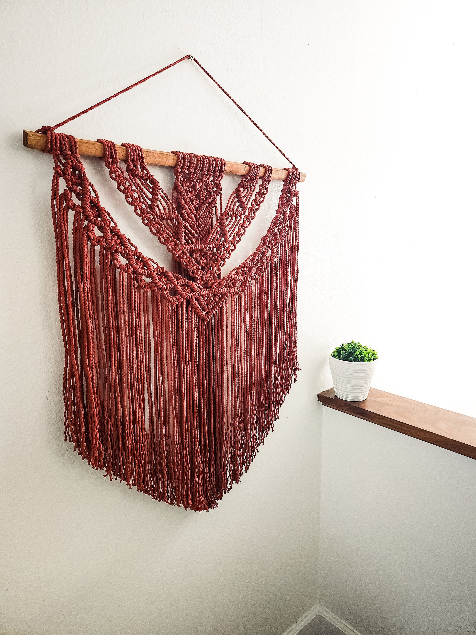 Large Handmade Claret Red Macrame Wall Hanging, Wall Art, Woven, Boho Wall Decor, Wall Tapestry, Christmas, Minimalist