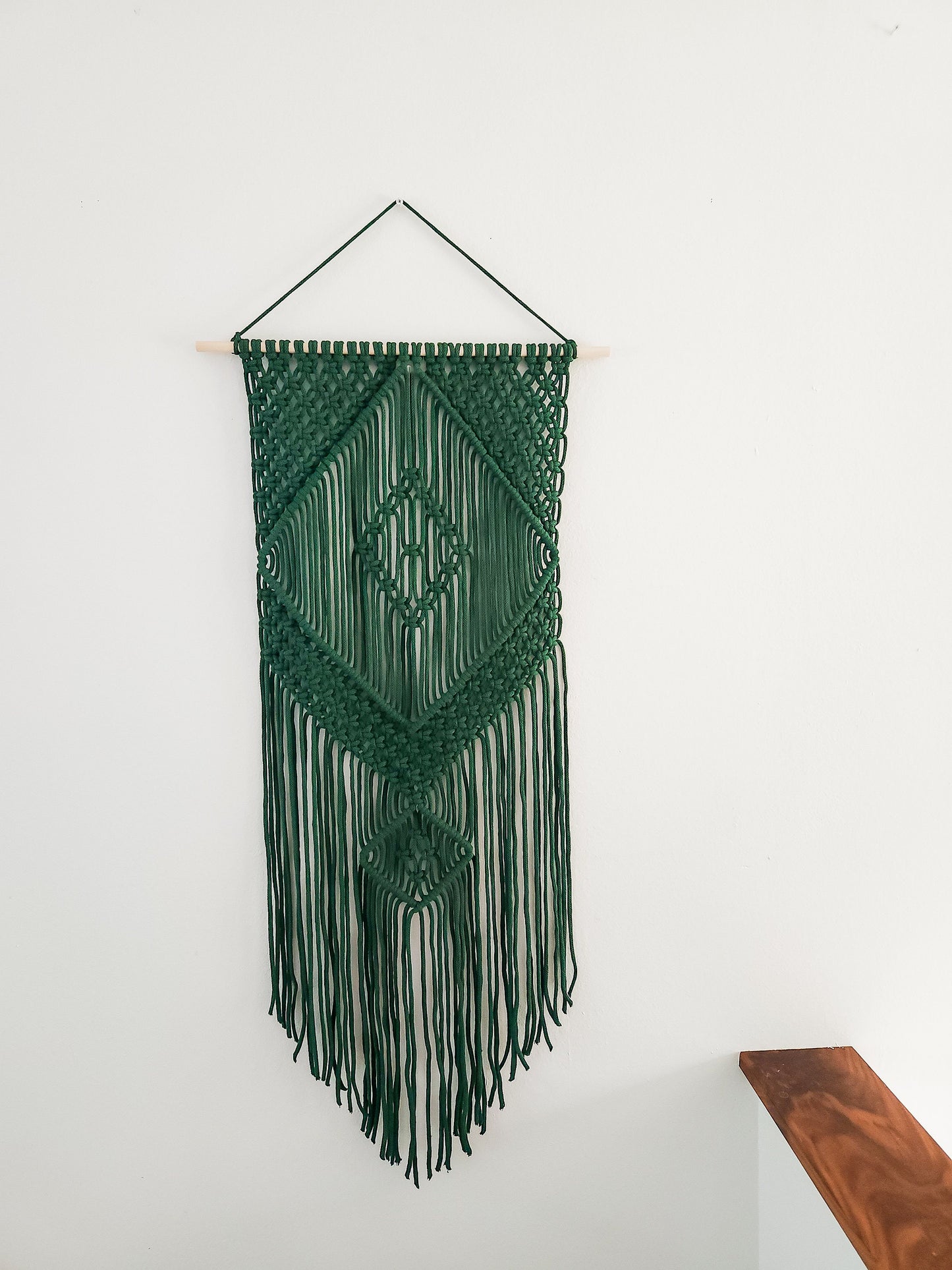 Handmade Forest Green Macrame Wall Hanging, Bohemian Decor, Narrow and Long, Wall Decor, Woven Wall Hanging