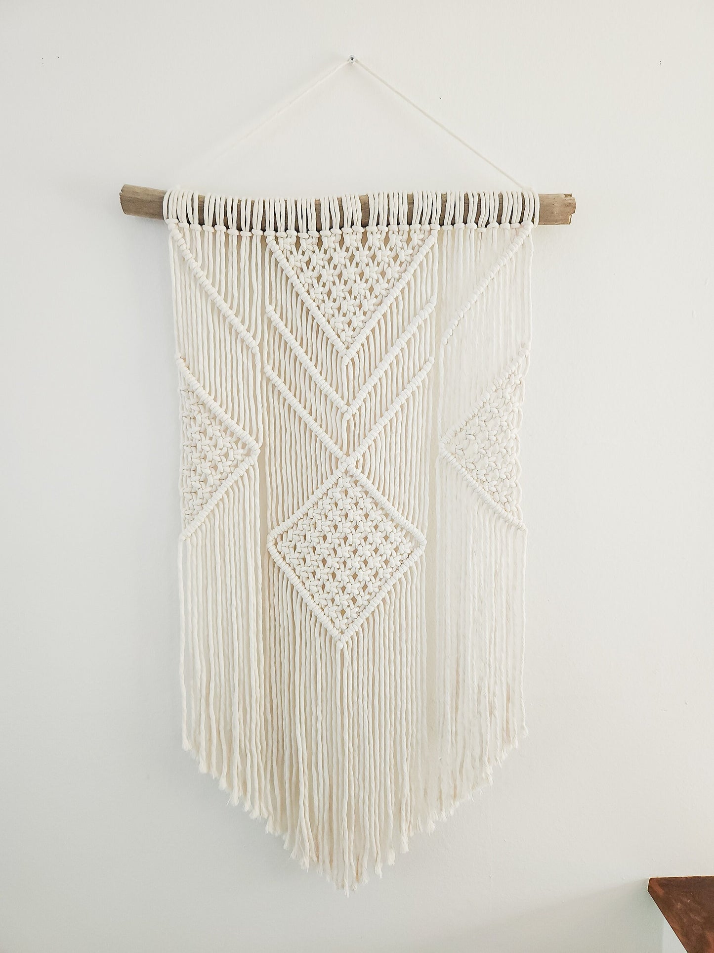 Macrame Wall Hanging in USA - 3 Foot Length, Cotton Rope, Boho Chic Farmhouse Decor for Bedroom, Driftwood, Living Room, Hand Made
