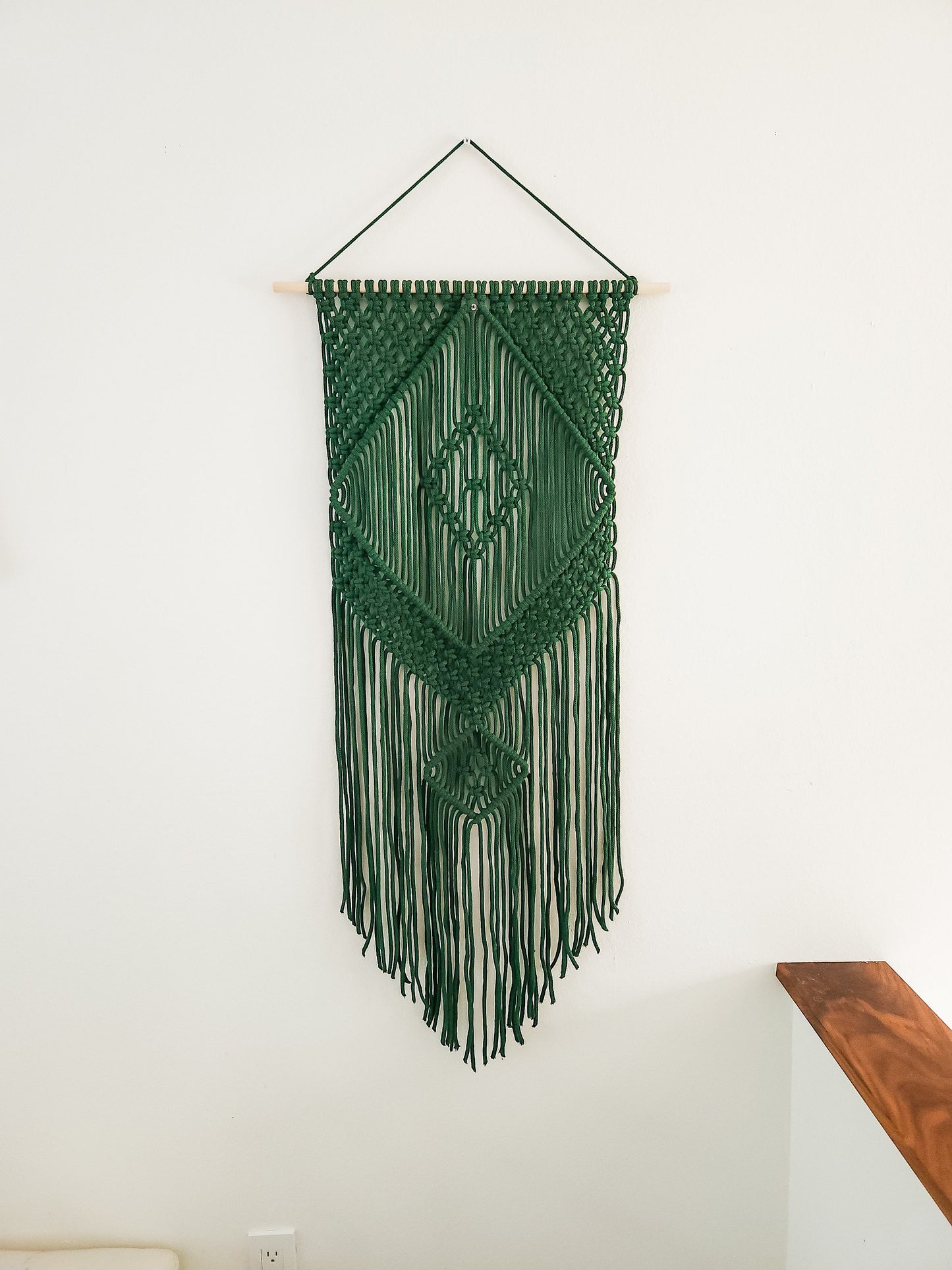 Handmade Forest Green Macrame Wall Hanging, Bohemian Decor, Narrow and Long, Wall Decor, Woven Wall Hanging