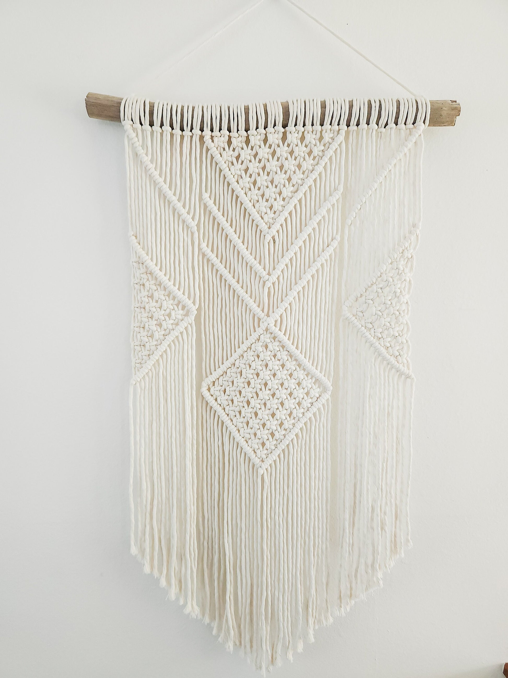 Macrame Wall Hanging in USA - 3 Foot Length, Cotton Rope, Boho Chic Farmhouse Decor for Bedroom, Driftwood, Living Room, Hand Made