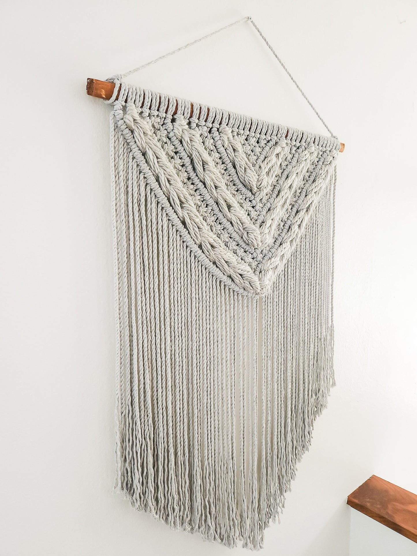 Macrame Woven Wall Hanging, Boho Home Decor, Wall Art, Woven Wall Hanging, Beige, Gray, Handmade in United States