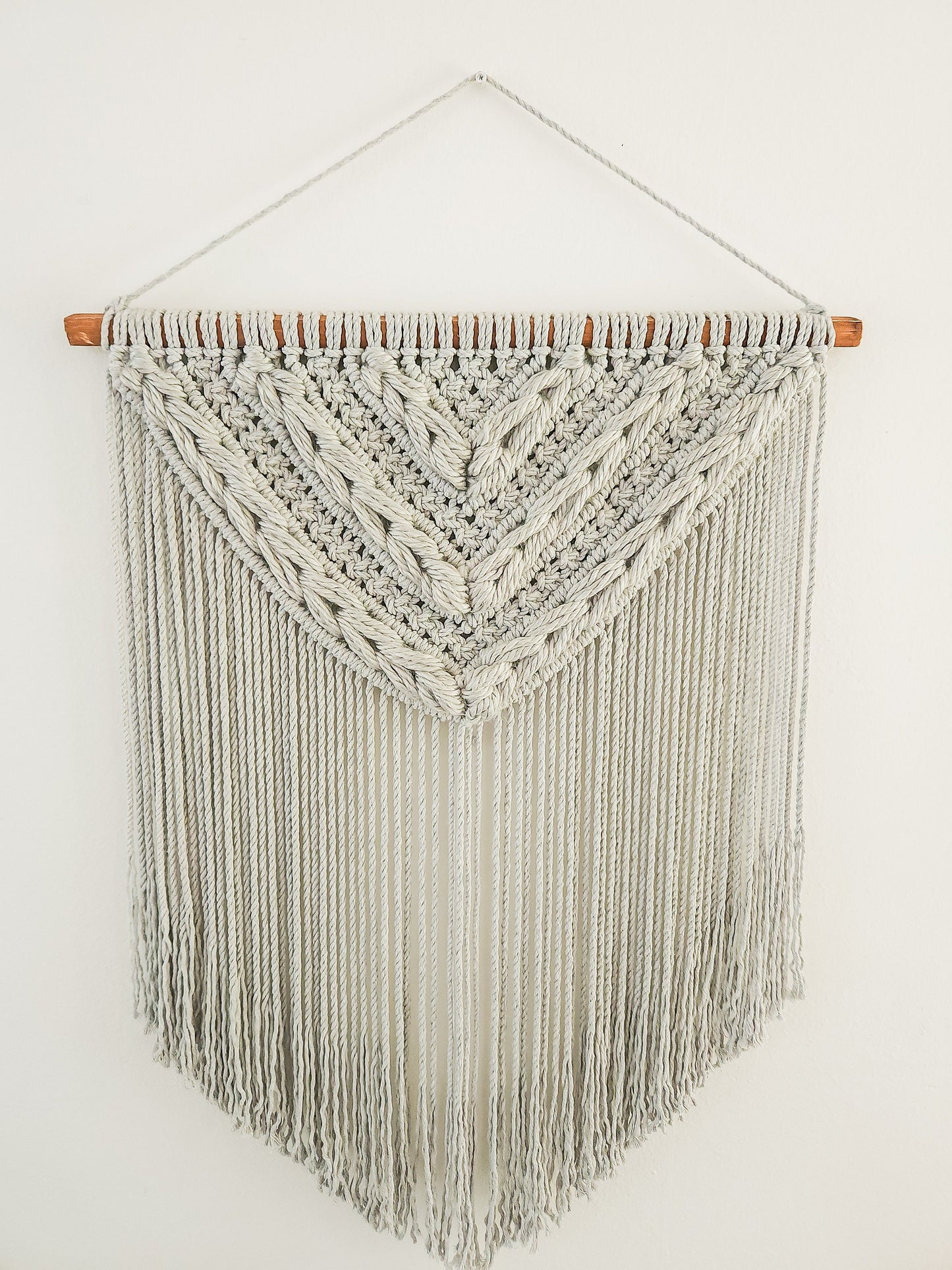 Macrame Woven Wall Hanging, Boho Home Decor, Wall Art, Woven Wall Hanging, Beige, Gray, Handmade in United States