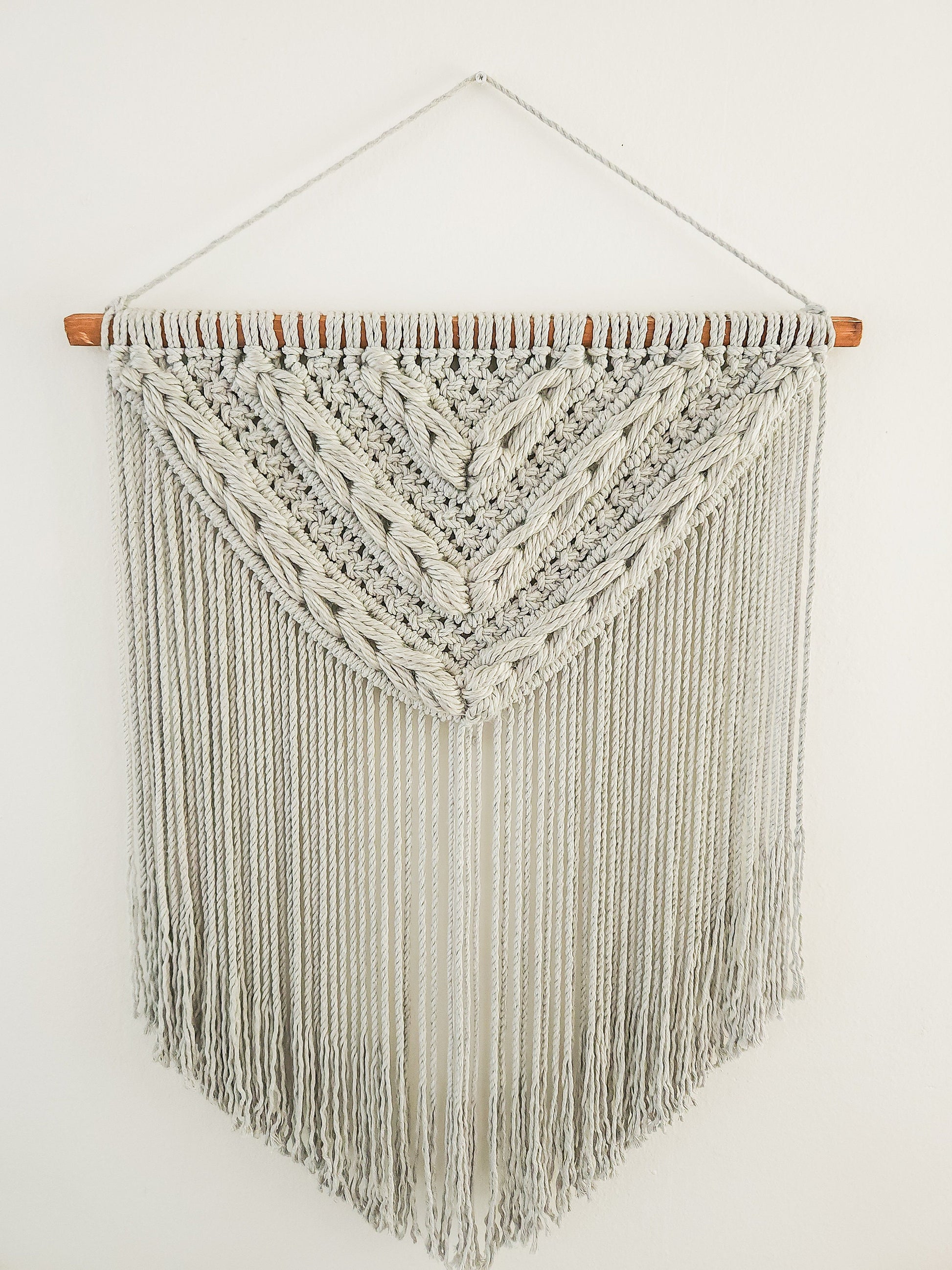 Macrame Woven Wall Hanging, Boho Home Decor, Wall Art, Woven Wall Hanging, Beige, Gray, Handmade in United States