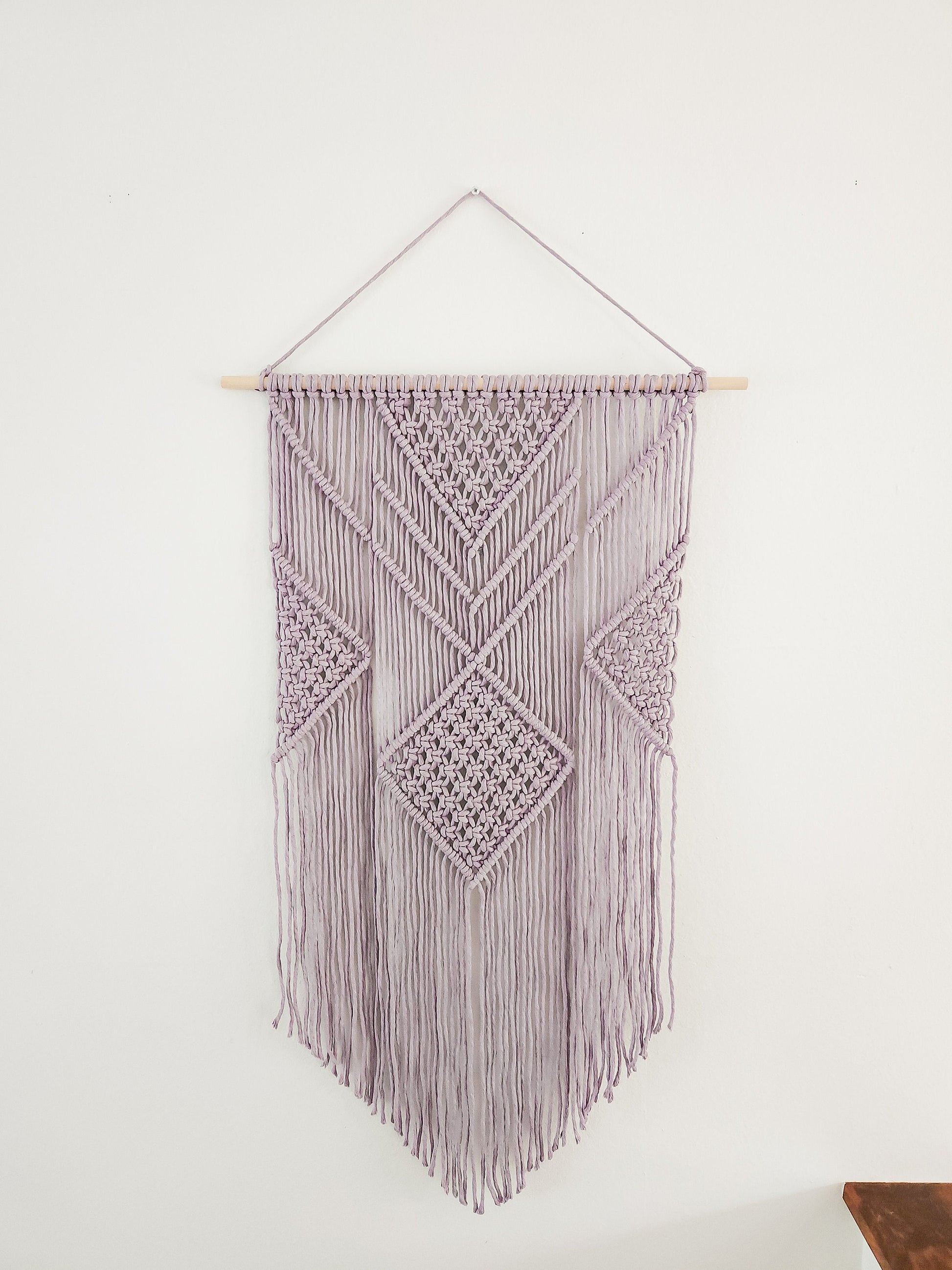 Purple Macrame Wall Hanging - 3 Foot Length, Cotton Rope Decor, Boho Chic Farmhouse Decor for Bedroom, Dorm Room, Living Room