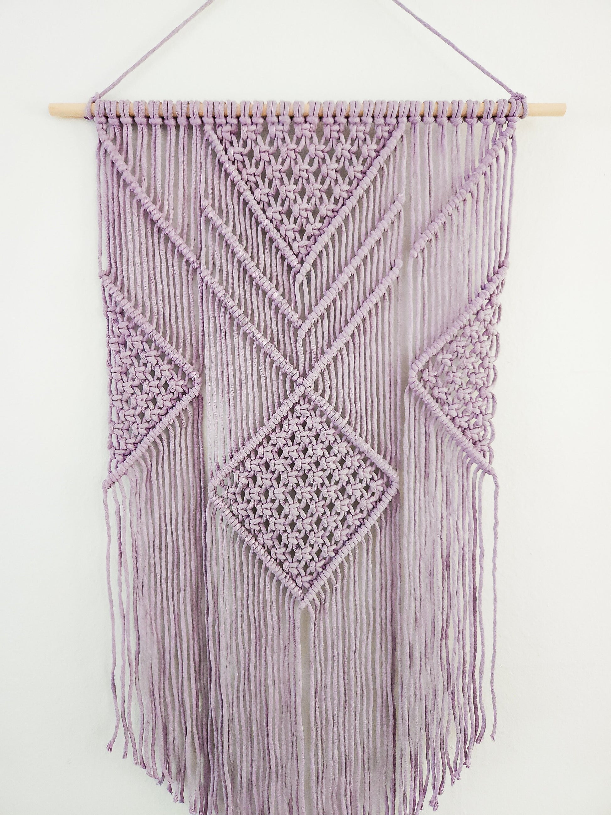 Purple Macrame Wall Hanging - 3 Foot Length, Cotton Rope Decor, Boho Chic Farmhouse Decor for Bedroom, Dorm Room, Living Room