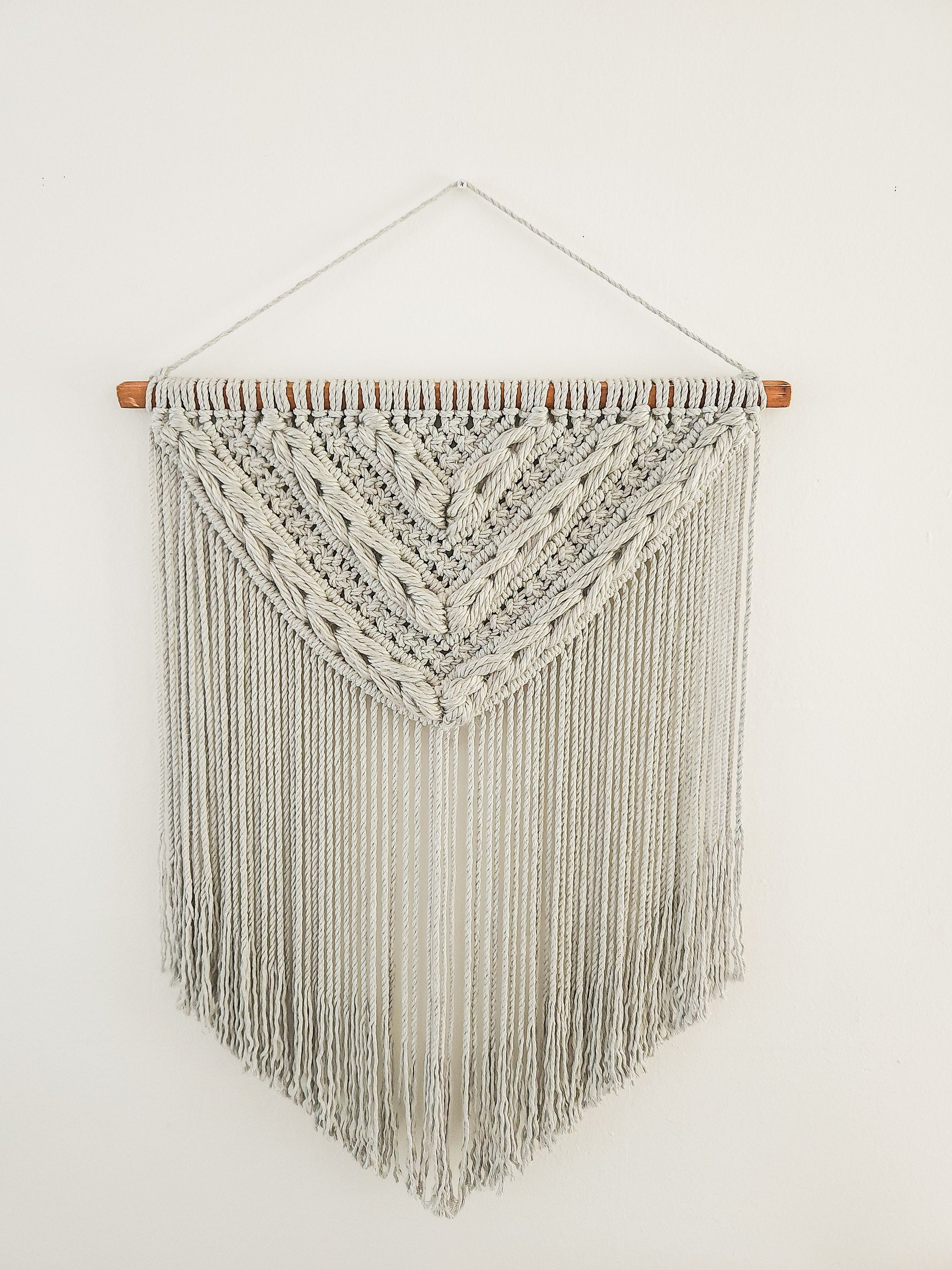 Macrame Woven Wall Hanging, Boho Home Decor, Wall Art, Woven Wall Hanging, Beige, Gray, Handmade in United States