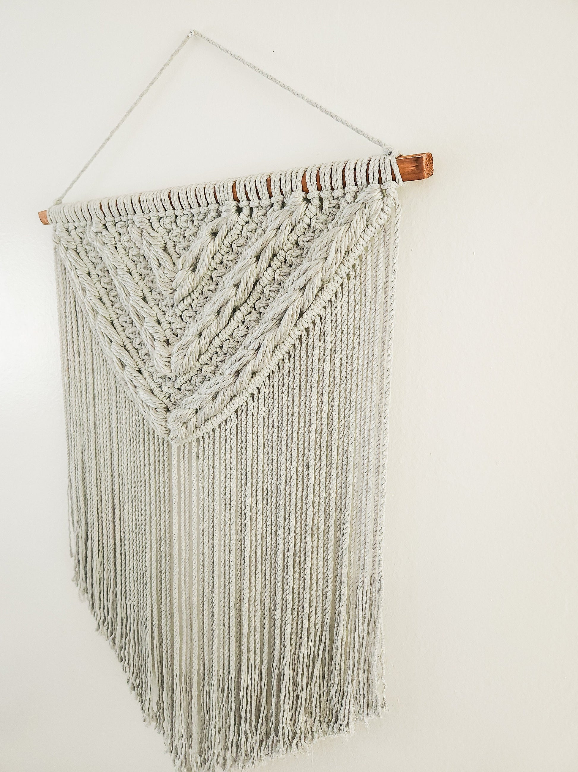Macrame Woven Wall Hanging, Boho Home Decor, Wall Art, Woven Wall Hanging, Beige, Gray, Handmade in United States