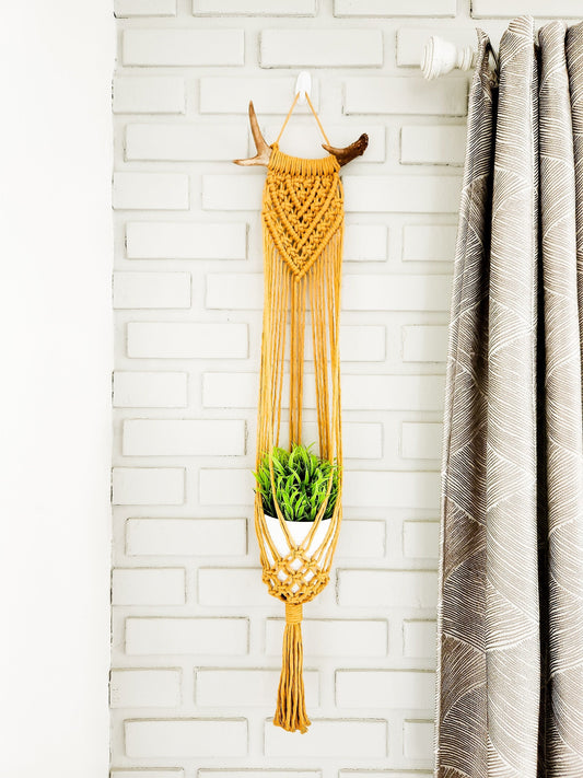 Macrame Plant Hanger on Antler, Boho Plant Hanger, Boho House Decor, Tassel Plant Hanger