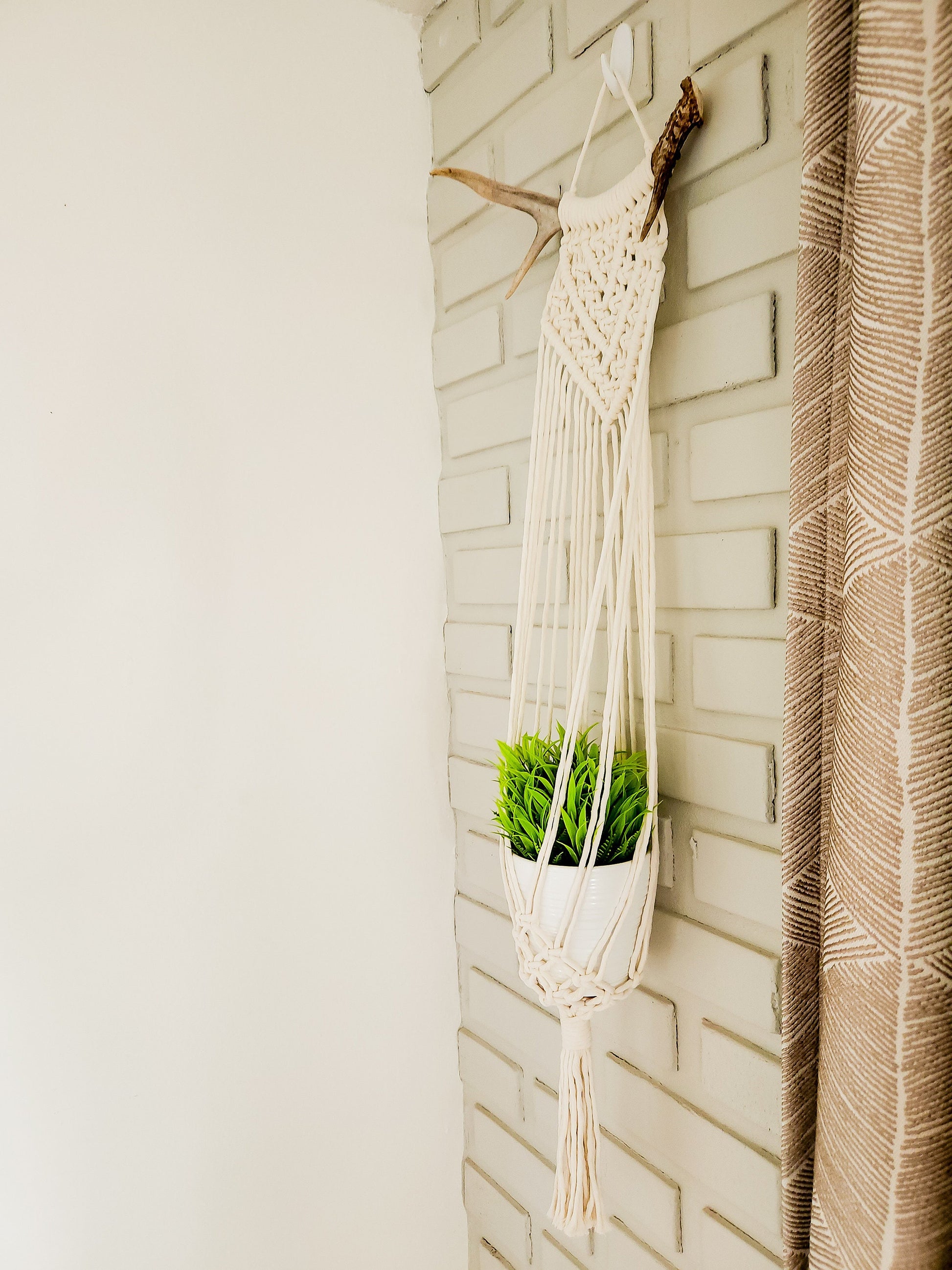 Macrame Plant Hanger on Antler, Boho Plant Hanger, Boho House Decor, Tassel Plant Hanger