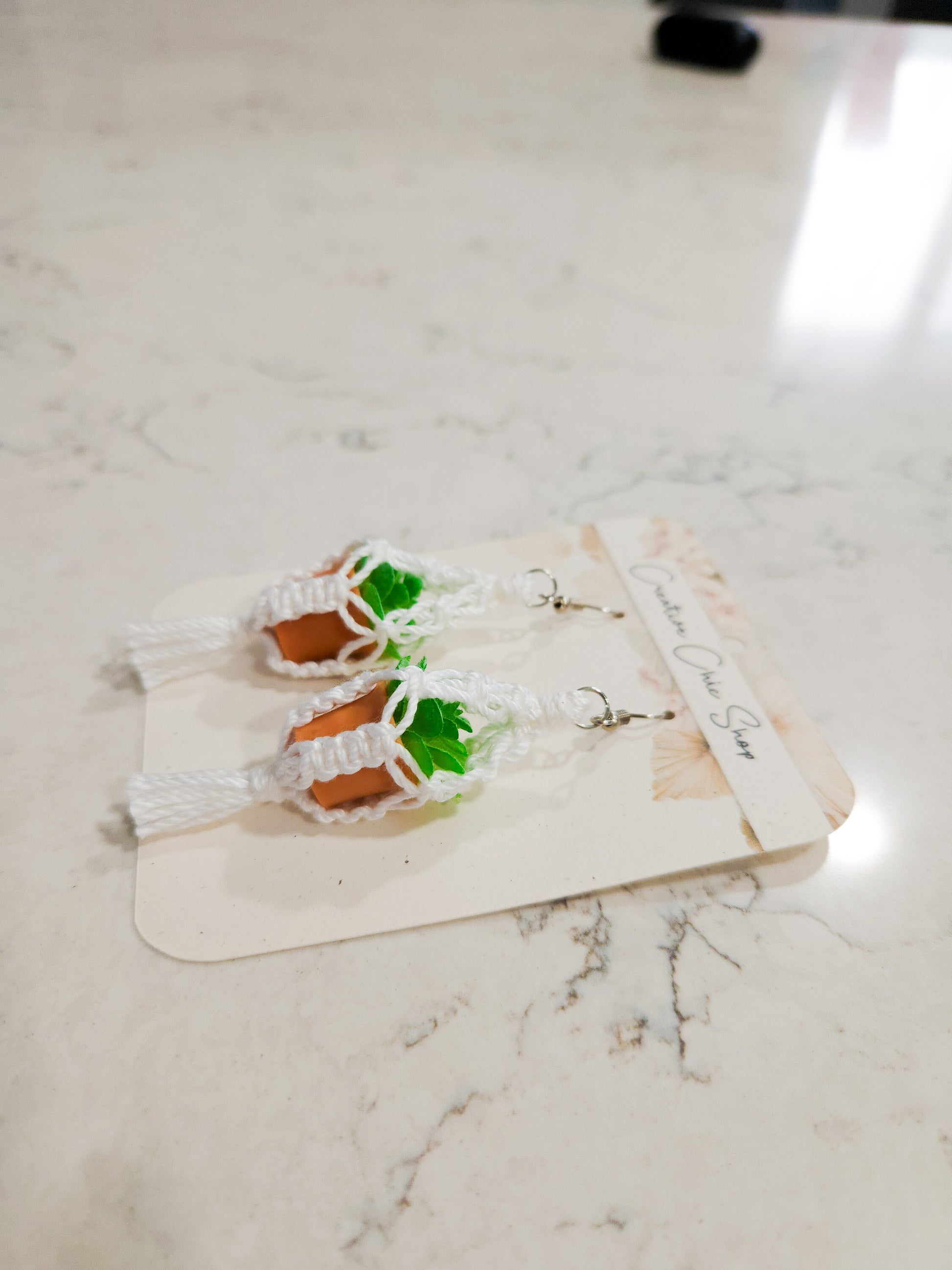 Handmade Macrame Plant Hanger Earrings, Gold or Silver Color, Multiple Color Options for Macrame, Macrame Earrings, Dangle Earrings