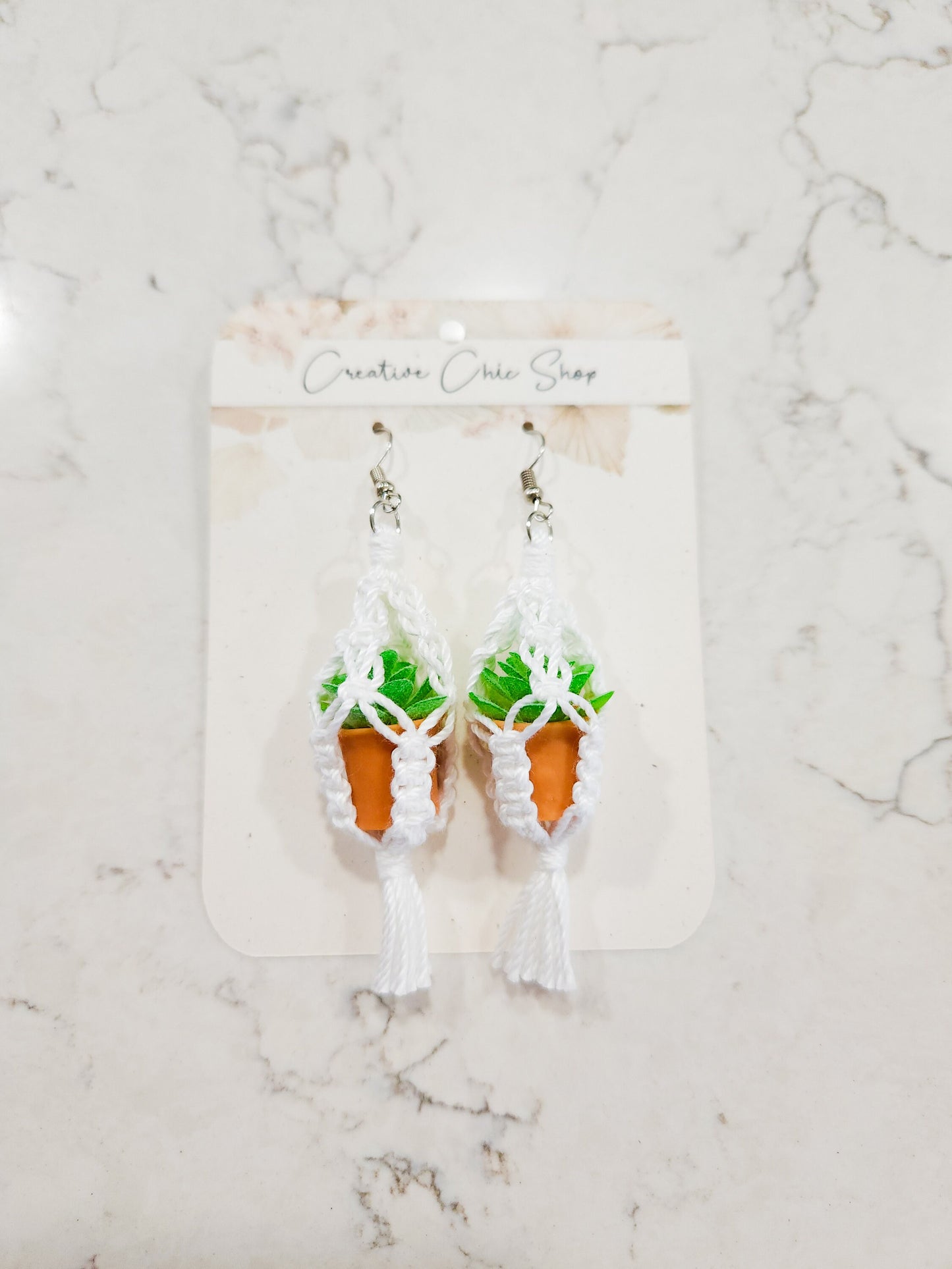 Handmade Macrame Plant Hanger Earrings, Gold or Silver Color, Multiple Color Options for Macrame, Macrame Earrings, Dangle Earrings