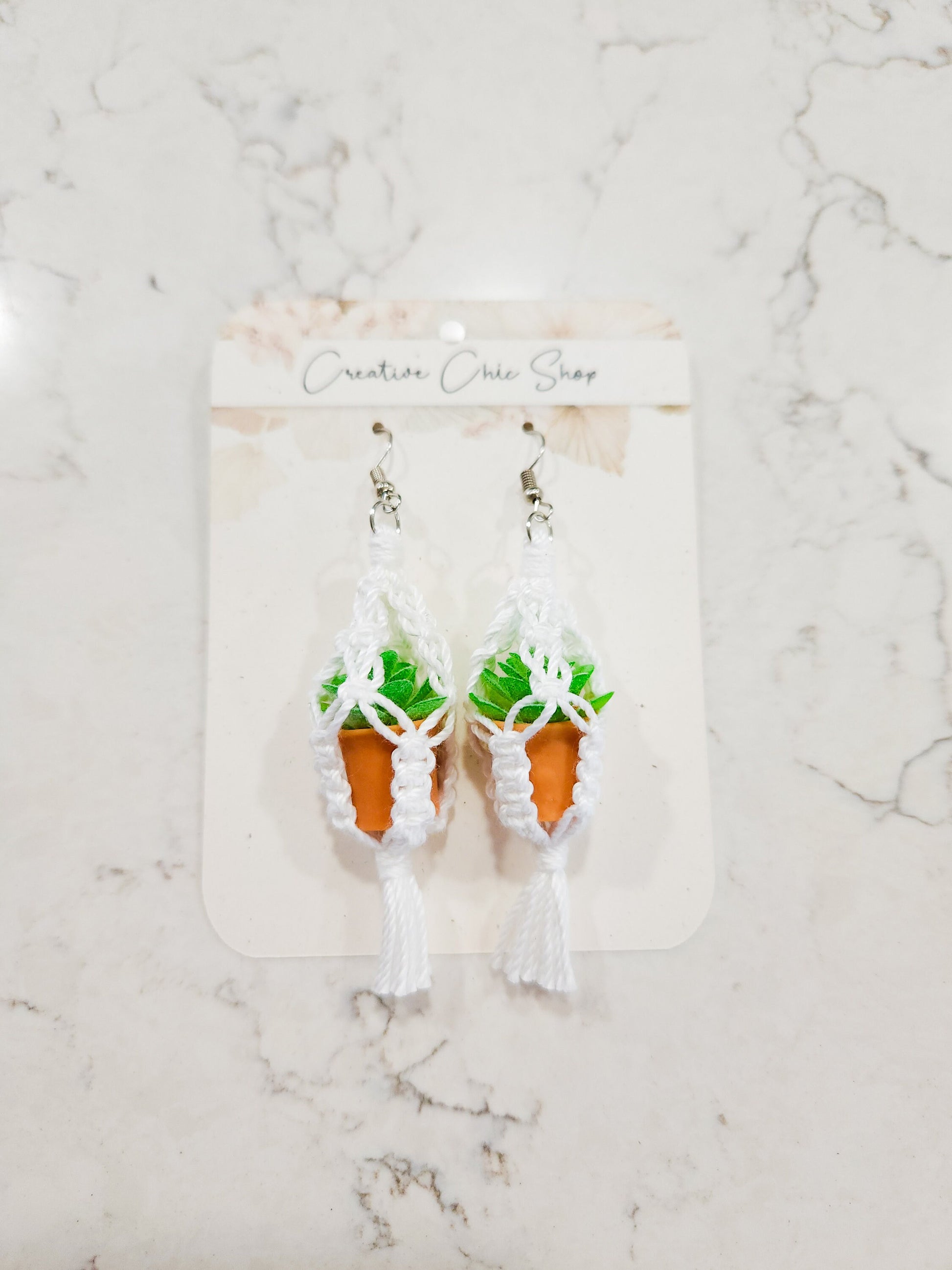 Handmade Macrame Plant Hanger Earrings, Gold or Silver Color, Multiple Color Options for Macrame, Macrame Earrings, Dangle Earrings