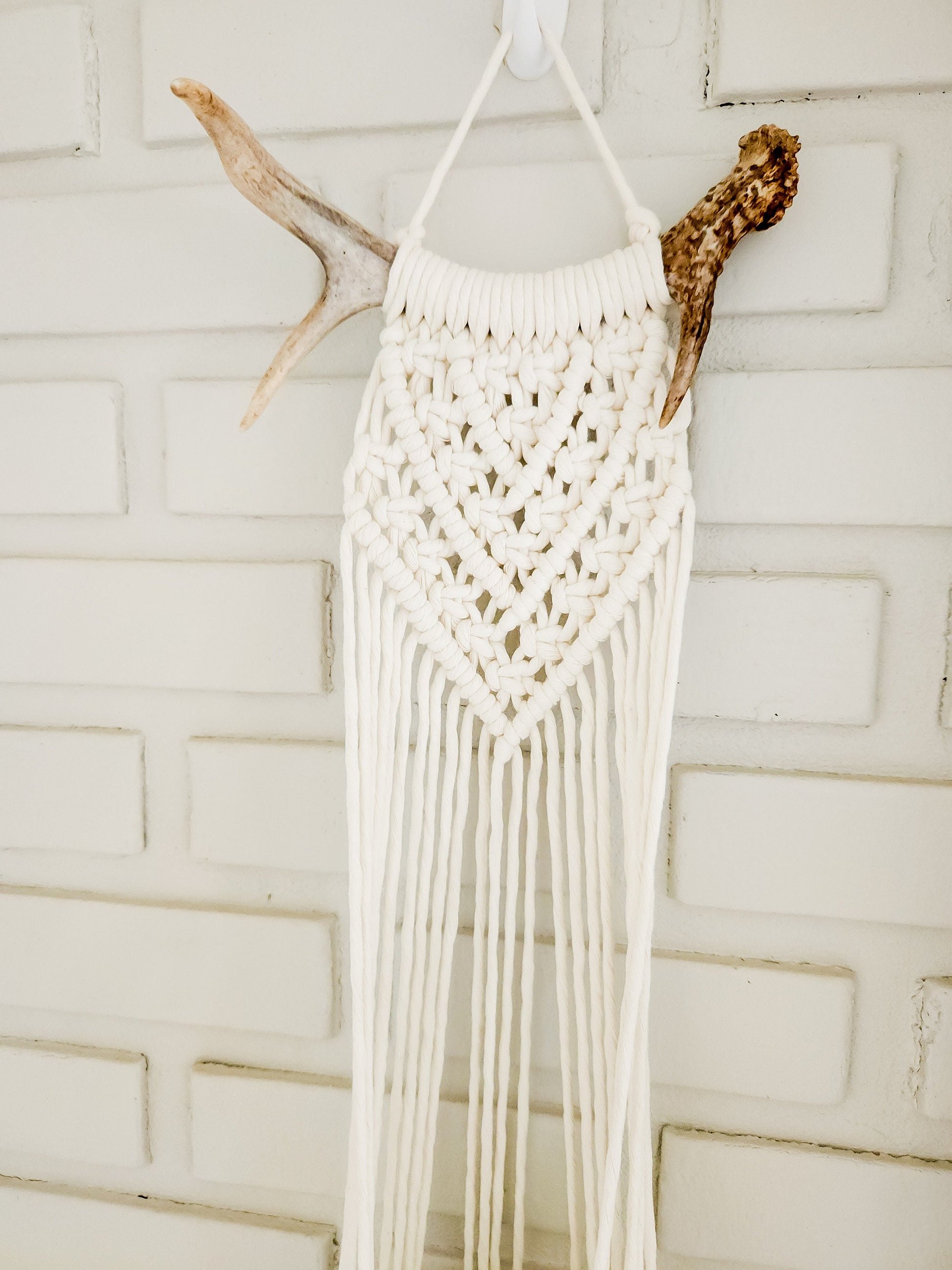Macrame Plant Hanger on Antler, Boho Plant Hanger, Boho House Decor, Tassel Plant Hanger