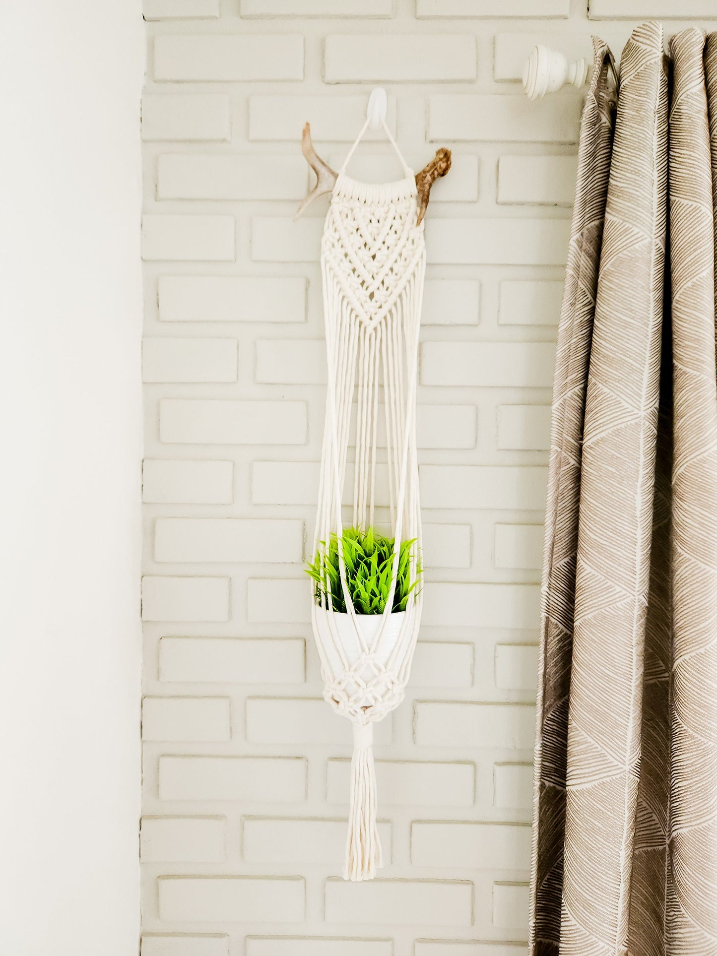 Macrame Plant Hanger on Antler, Boho Plant Hanger, Boho House Decor, Tassel Plant Hanger
