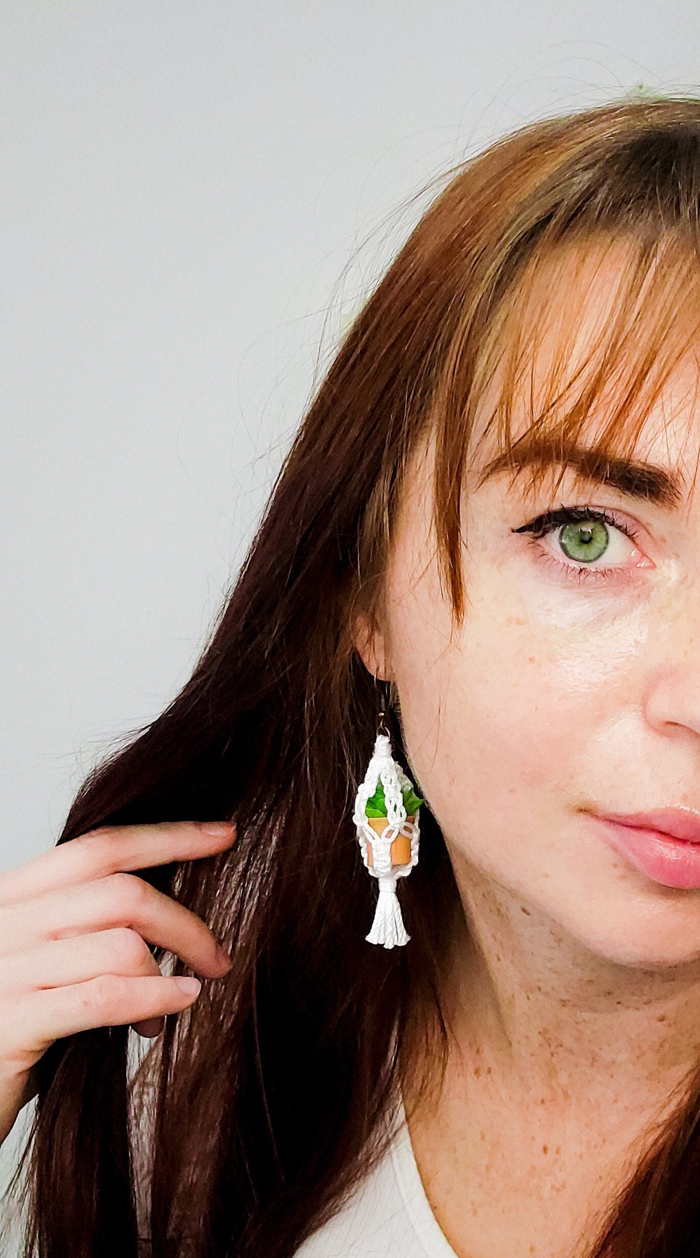 Handmade Macrame Plant Hanger Earrings, Gold or Silver Color, Multiple Color Options for Macrame, Macrame Earrings, Dangle Earrings