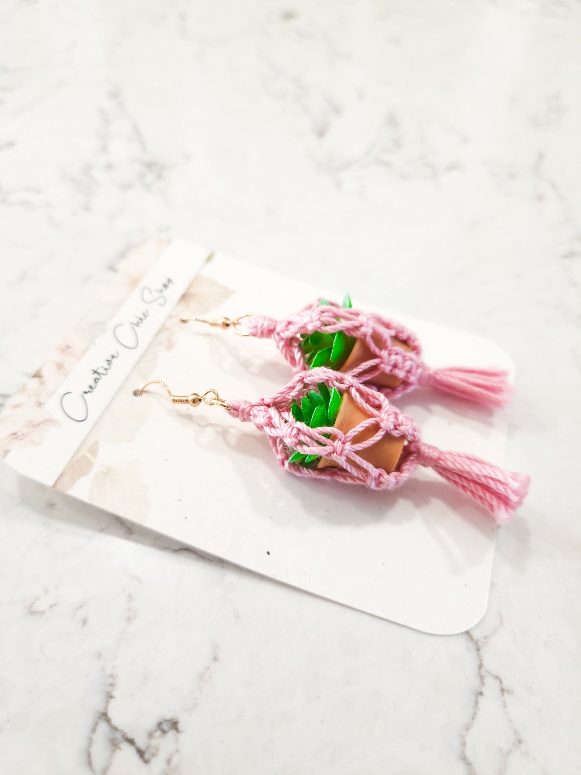 Handmade Macrame Plant Hanger Earrings, Gold or Silver Color, Multiple Color Options for Macrame, Macrame Earrings, Dangle Earrings