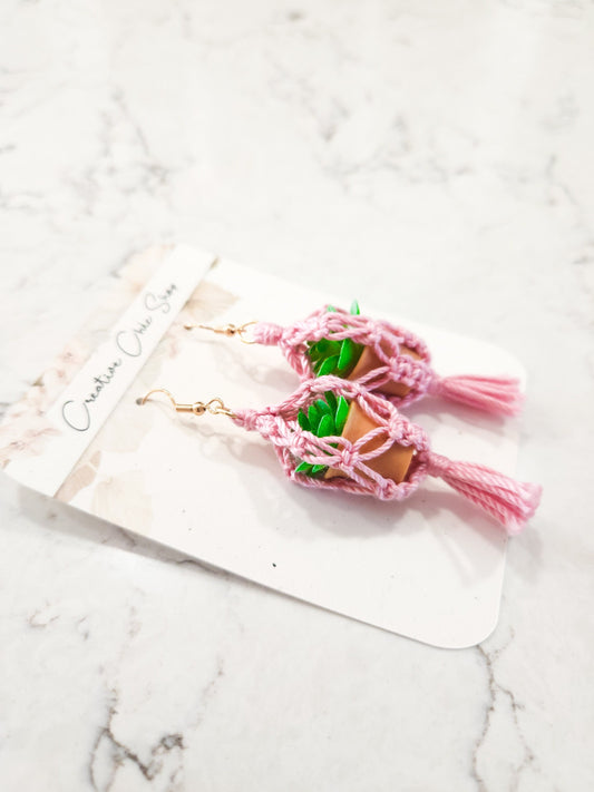 Handmade Macrame Plant Hanger Earrings, Gold or Silver Color, Multiple Color Options for Macrame, Macrame Earrings, Dangle Earrings