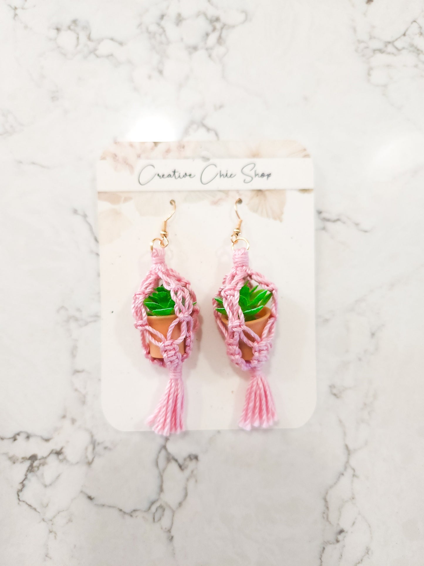 Handmade Macrame Plant Hanger Earrings, Gold or Silver Color, Multiple Color Options for Macrame, Macrame Earrings, Dangle Earrings