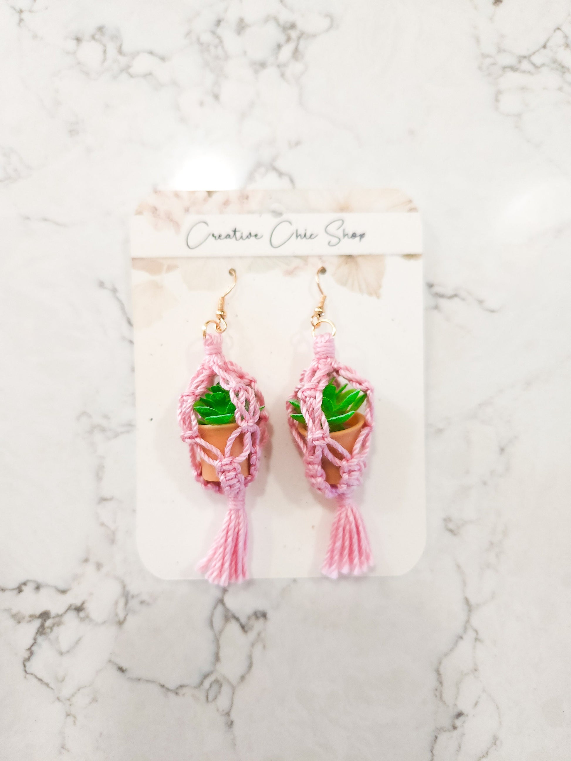 Handmade Macrame Plant Hanger Earrings, Gold or Silver Color, Multiple Color Options for Macrame, Macrame Earrings, Dangle Earrings
