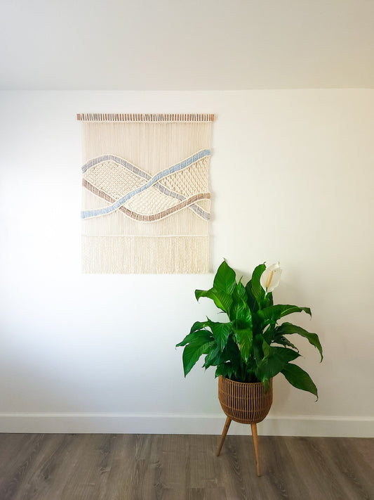 Handmade Natural White Macrame Wall Hanging "Elaine", 3 Feet Wide, Woven Art
