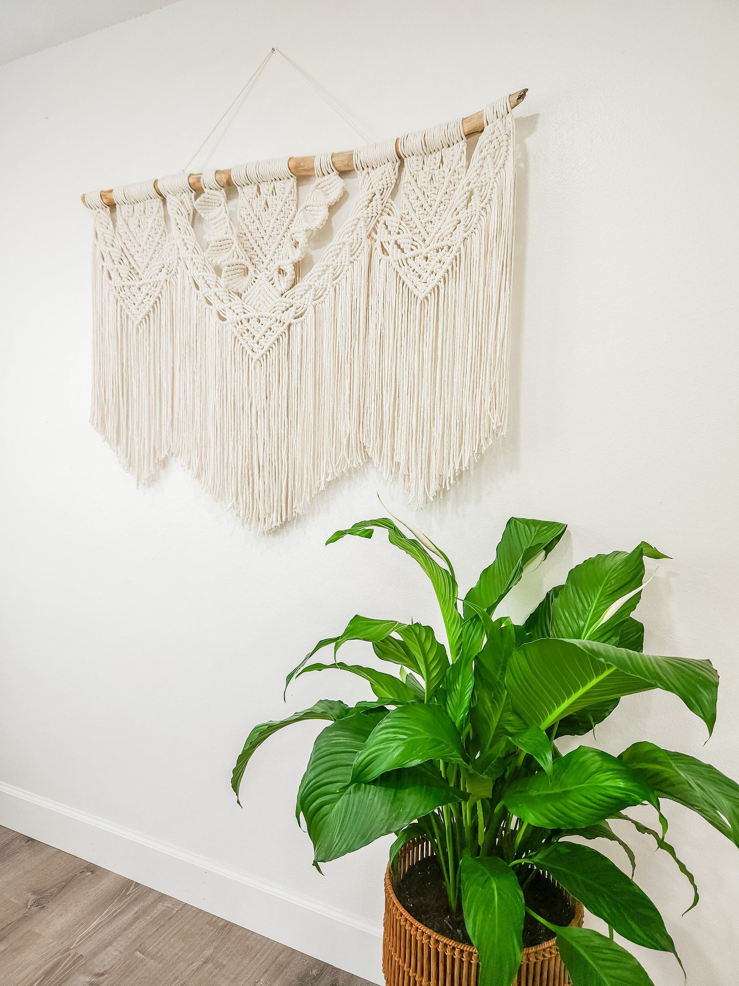 Large Handmade Macrame Wall Hanging, 4 Feet Wide, Boho Decor, Beige, Handmade in United States, Wall Tapestry, Textile Wall Art, Wedding