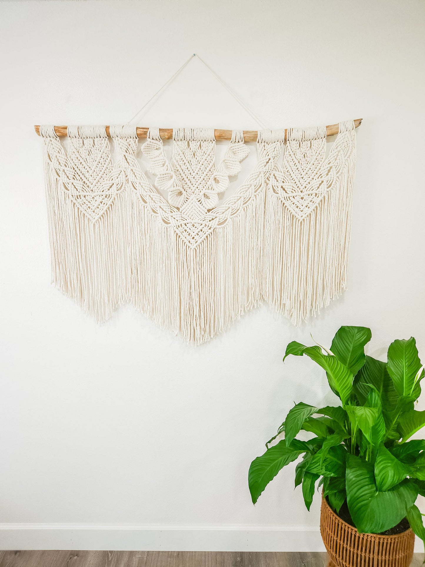 Large Handmade Macrame Wall Hanging, 4 Feet Wide, Boho Decor, Beige, Handmade in United States, Wall Tapestry, Textile Wall Art, Wedding