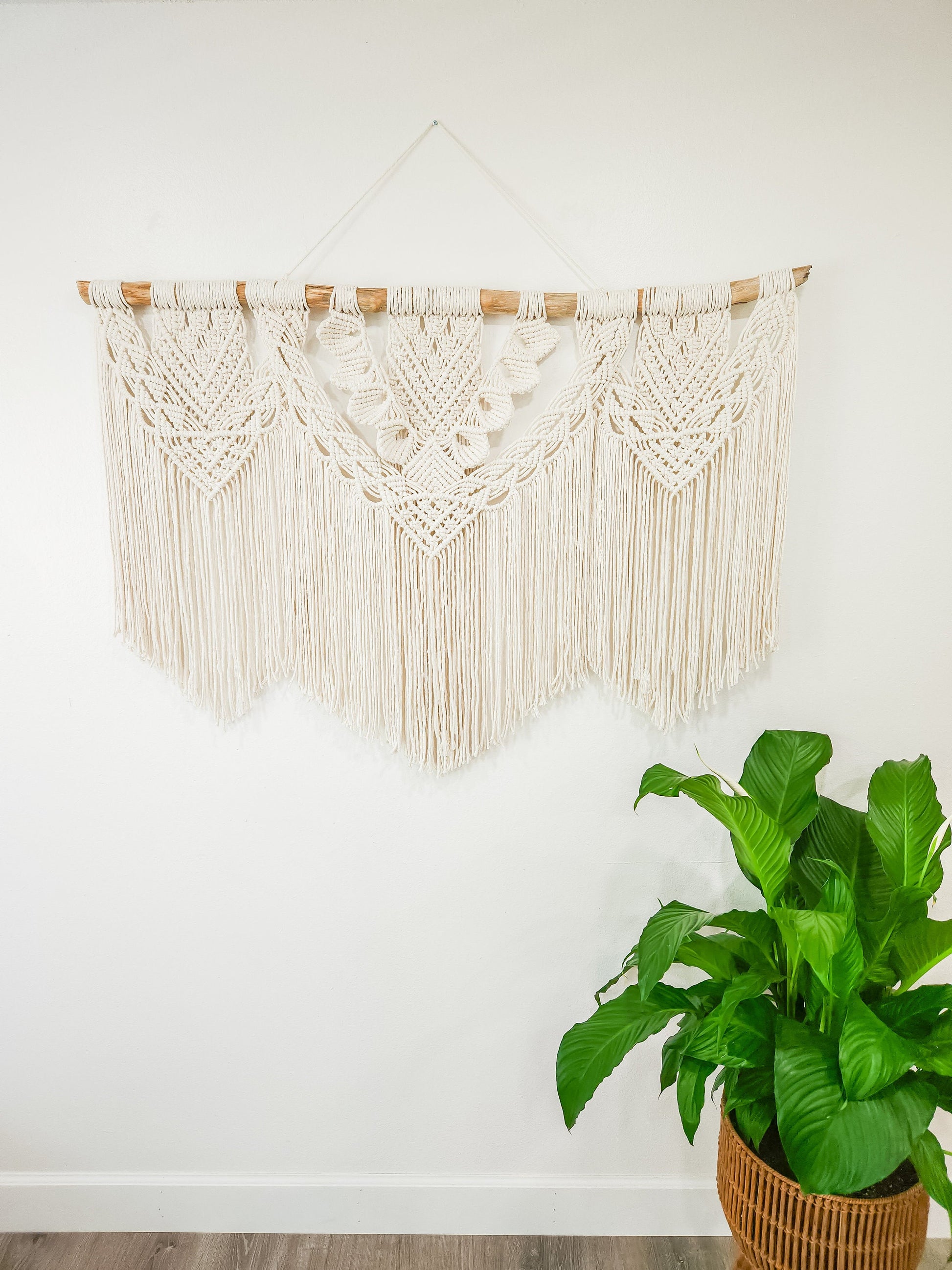 Large Handmade Macrame Wall Hanging, 4 Feet Wide, Boho Decor, Beige, Handmade in United States, Wall Tapestry, Textile Wall Art, Wedding