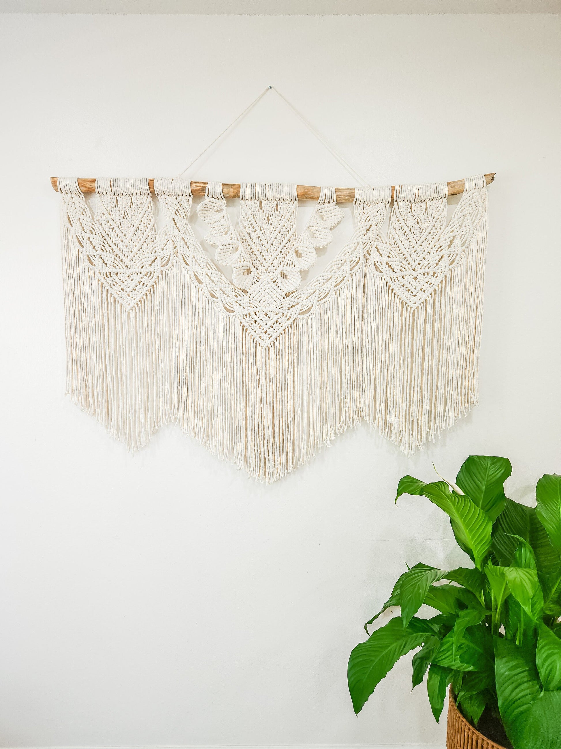 Large Handmade Macrame Wall Hanging, 4 Feet Wide, Boho Decor, Beige, Handmade in United States, Wall Tapestry, Textile Wall Art, Wedding