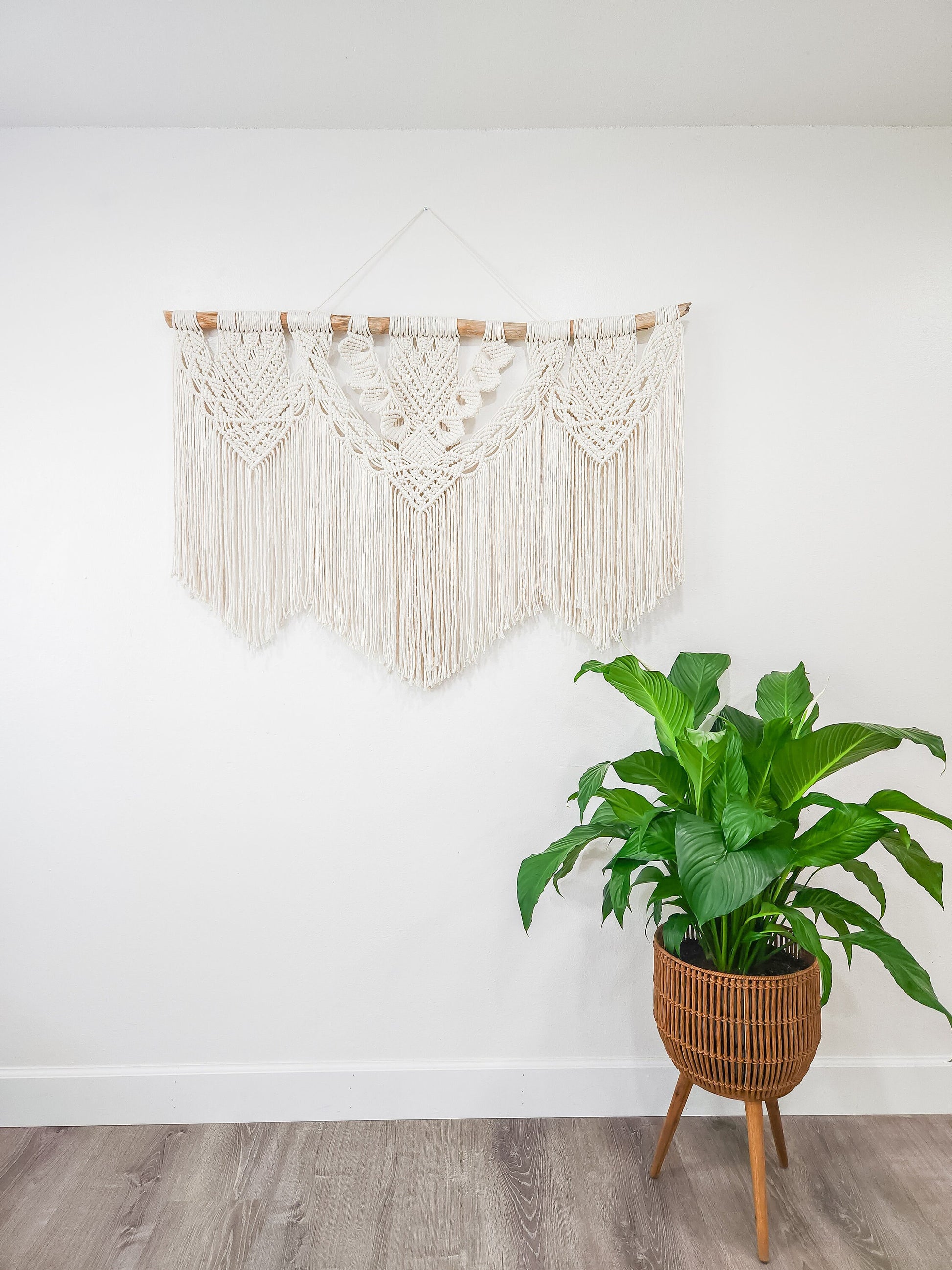 Large Handmade Macrame Wall Hanging, 4 Feet Wide, Boho Decor, Beige, Handmade in United States, Wall Tapestry, Textile Wall Art, Wedding