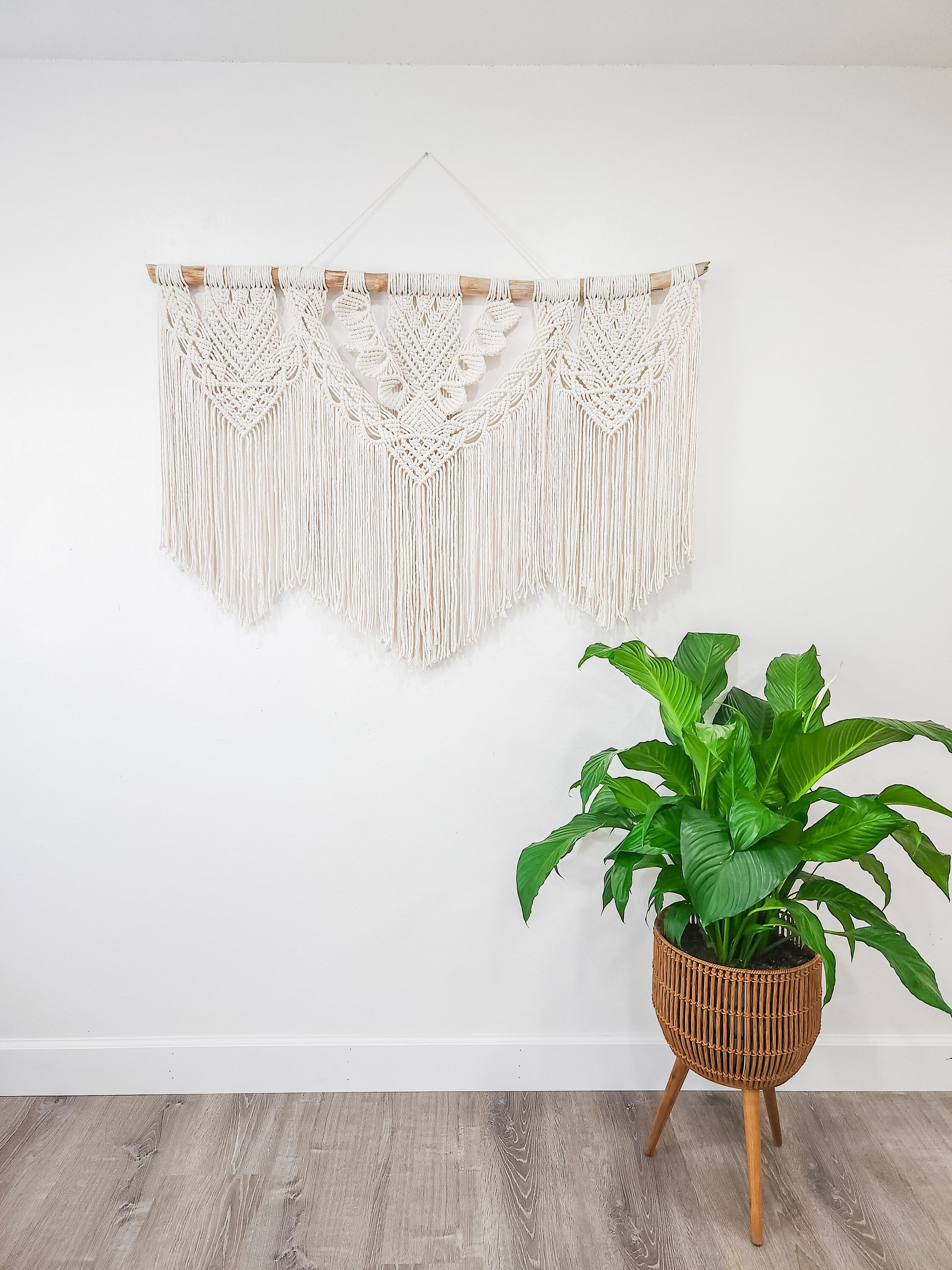 Large Handmade Macrame Wall Hanging, 4 Feet Wide, Boho Decor, Beige, Handmade in United States, Wall Tapestry, Textile Wall Art, Wedding