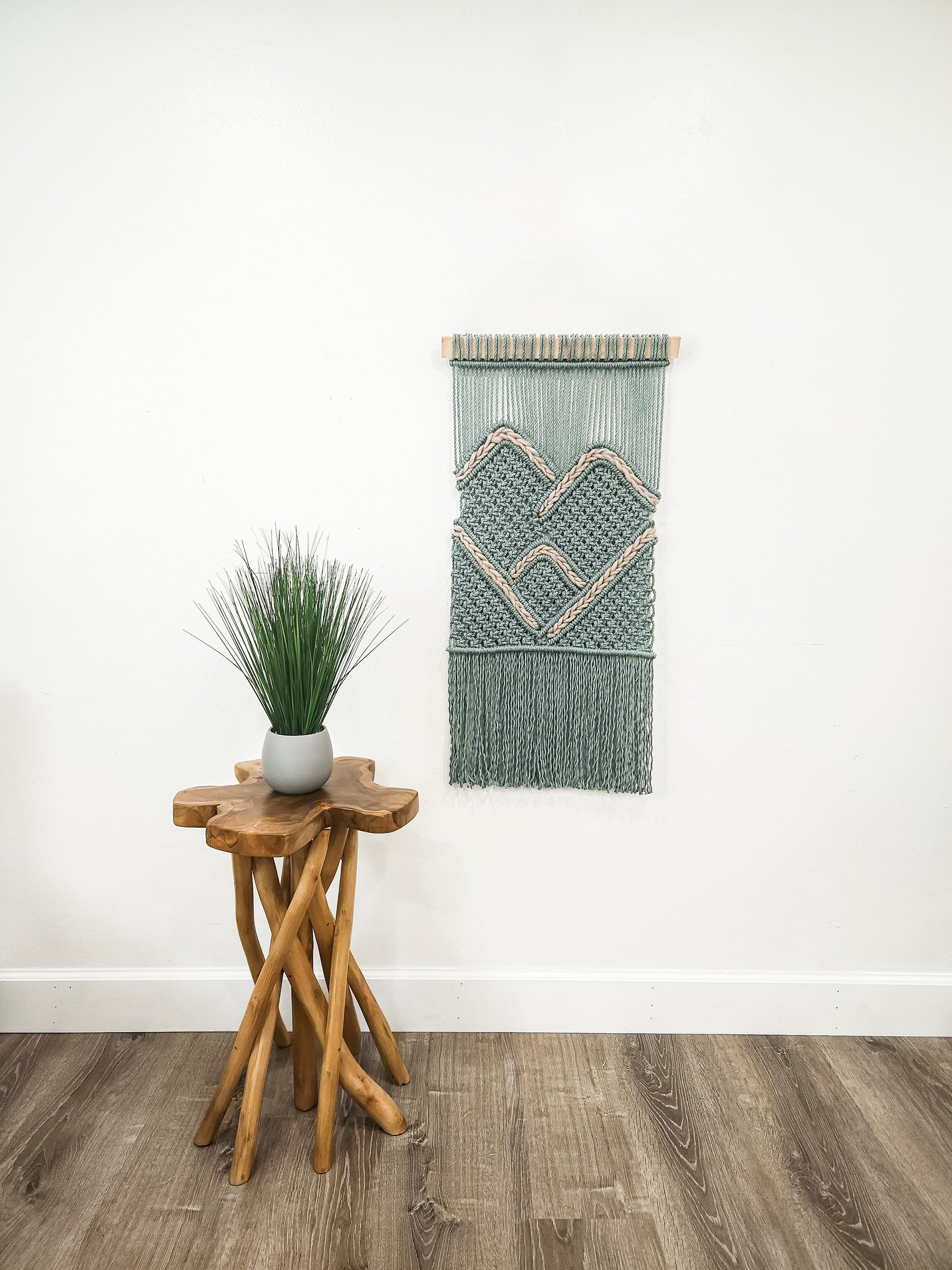 Macrame Wall Hanging Woven Mountain Design, Cotton Rope Decor, Boho Chic Farmhouse Decor for Bedroom, Dorm Room, Living Room