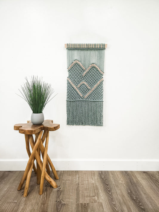 Macrame Wall Hanging Woven Mountain Design, Cotton Rope Decor, Boho Chic Farmhouse Decor for Bedroom, Dorm Room, Living Room