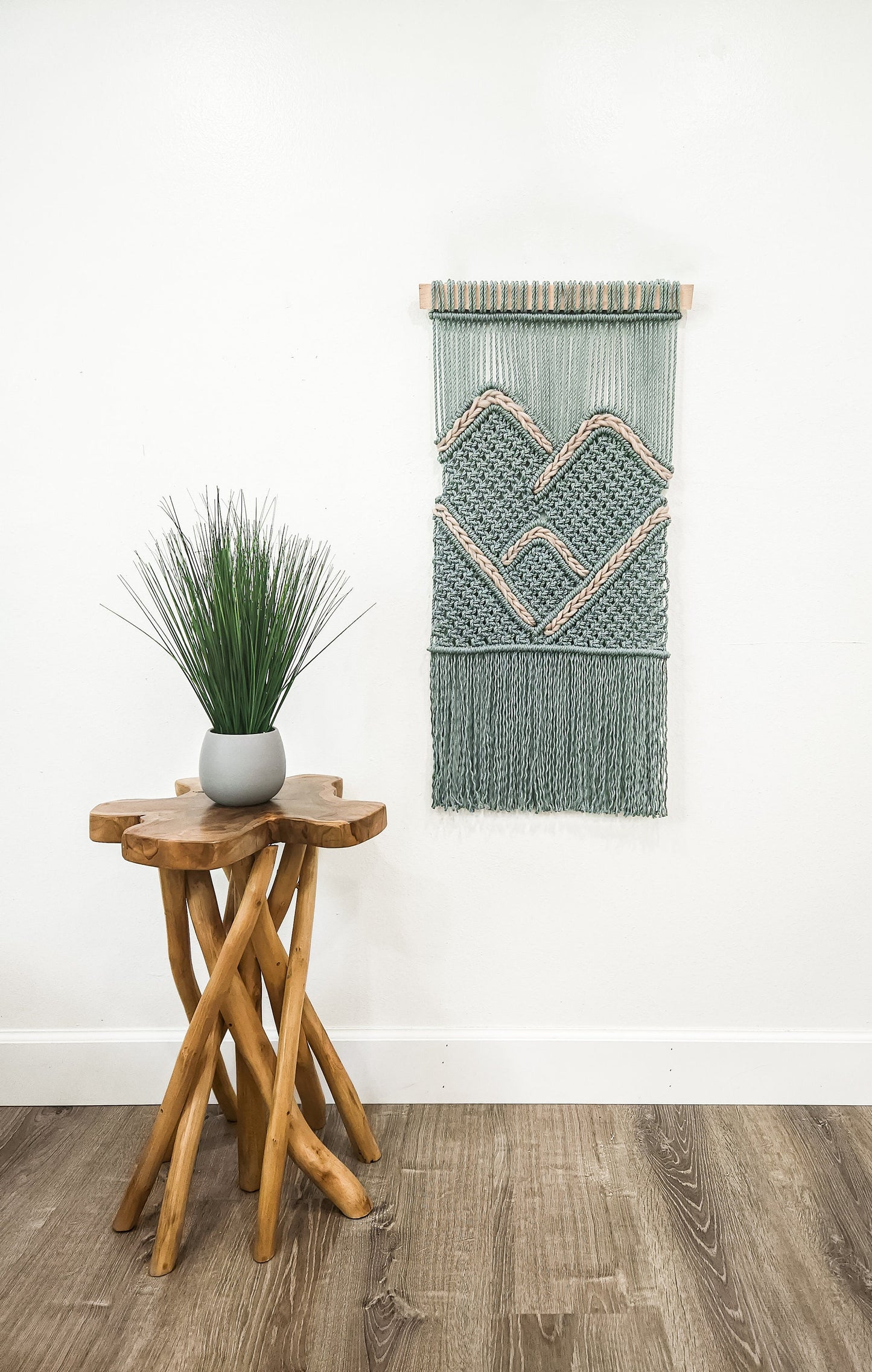 Macrame Wall Hanging Woven Mountain Design, Cotton Rope Decor, Boho Chic Farmhouse Decor for Bedroom, Dorm Room, Living Room