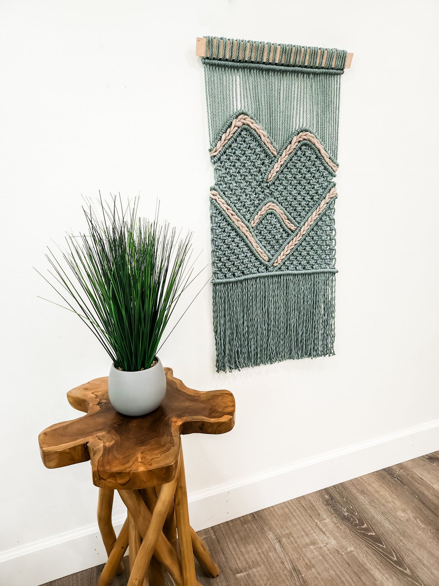 Macrame Wall Hanging Woven Mountain Design, Cotton Rope Decor, Boho Chic Farmhouse Decor for Bedroom, Dorm Room, Living Room