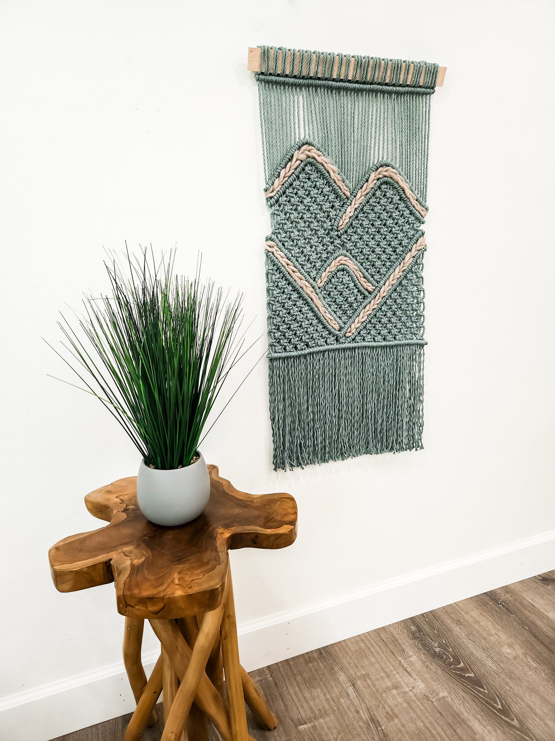 Macrame Wall Hanging Woven Mountain Design, Cotton Rope Decor, Boho Chic Farmhouse Decor for Bedroom, Dorm Room, Living Room