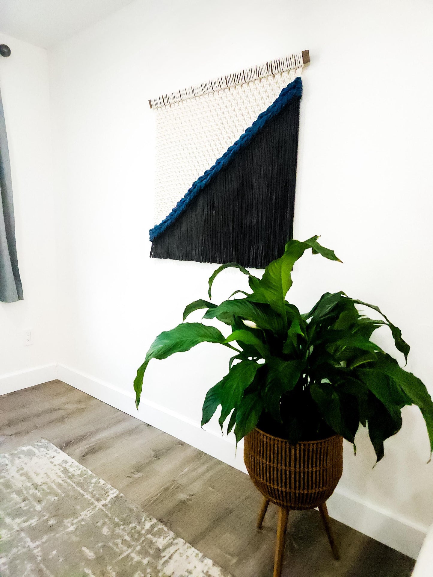 Handmade Natural White and Black Dyed Macrame Wall Hanging, Woven Wall Art