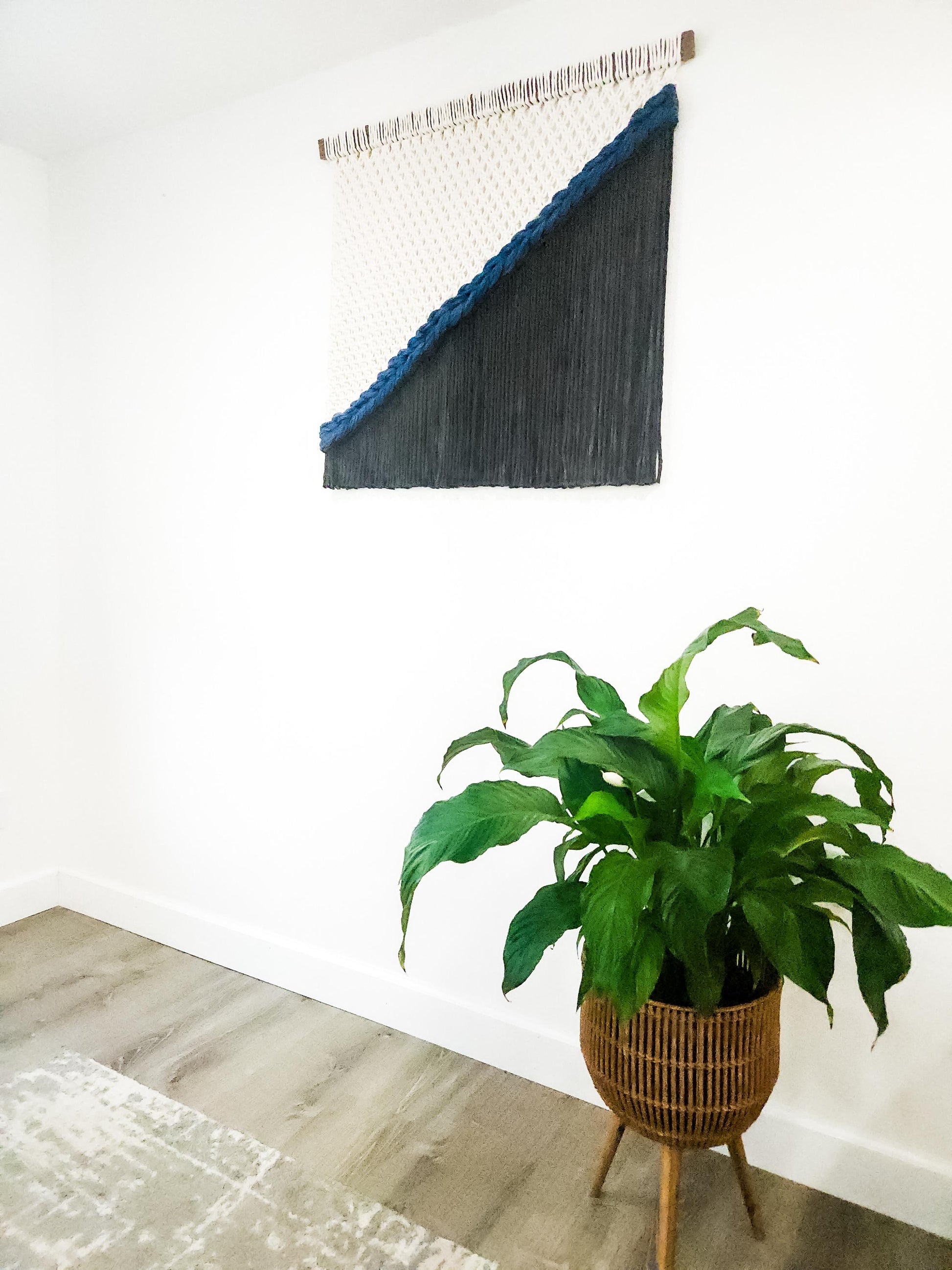 Handmade Natural White and Black Dyed Macrame Wall Hanging, Woven Wall Art