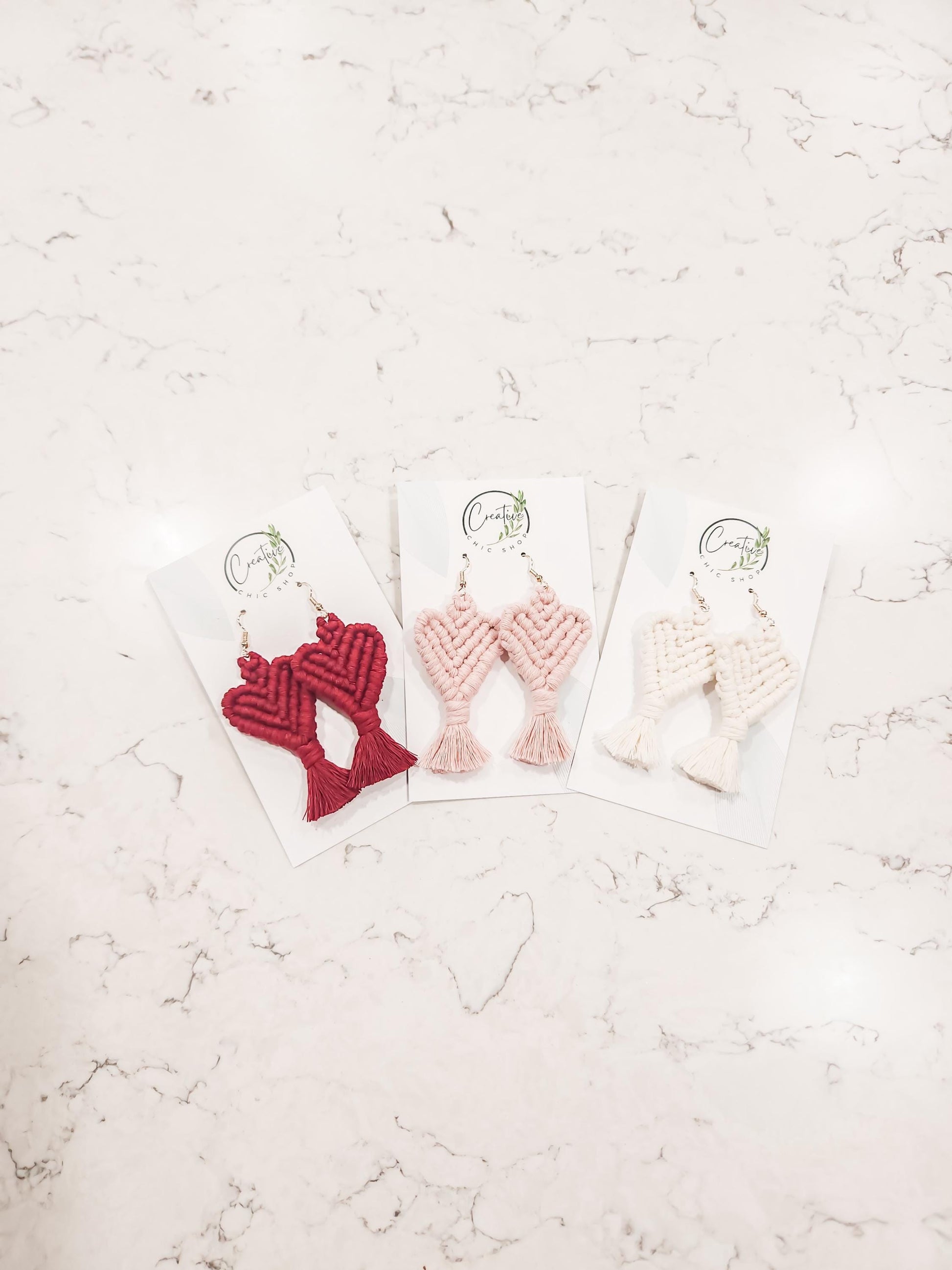 Heart Macrame Earrings, Boho Earrings, Bridesmaid Gift, Multiple Color Options