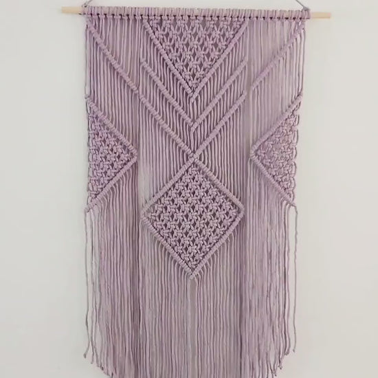 Purple Macrame Wall Hanging - 3 Foot Length, Cotton Rope Decor, Boho Chic Farmhouse Decor for Bedroom, Dorm Room, Living Room