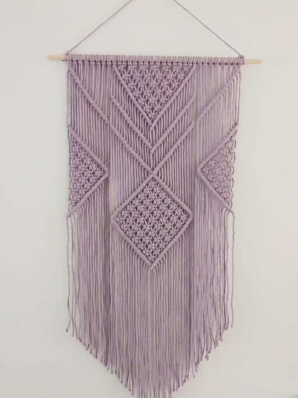 Purple Macrame Wall Hanging - 3 Foot Length, Cotton Rope Decor, Boho Chic Farmhouse Decor for Bedroom, Dorm Room, Living Room