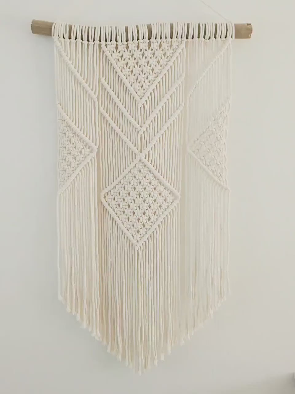Macrame Wall Hanging in USA - 3 Foot Length, Cotton Rope, Boho Chic Farmhouse Decor for Bedroom, Driftwood, Living Room, Hand Made