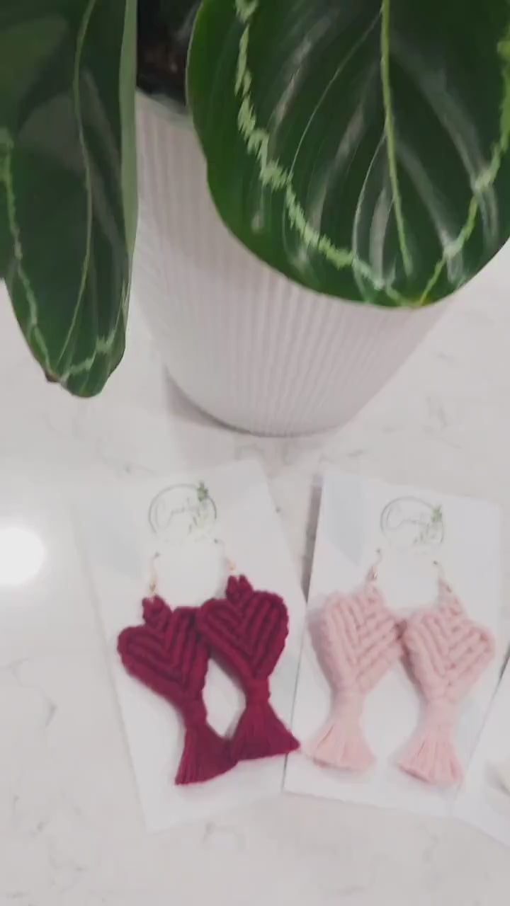 Heart Macrame Earrings, Boho Earrings,  Bridesmaid Gift, Multiple Color Options
