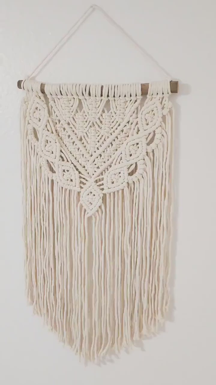 Handmade Beige White Macrame Wall Hanging, Bohemian Decor, Wall Decor, Woven Wall Hanging