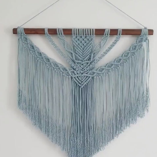 Large Macrame Wall Hanging, Macrame Wall Art, Woven Wall Hanging, Boho Wall Decor, Wall Tapestry, Macrame, Light Blue,  Minimalist