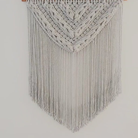Macrame Woven Wall Hanging, Boho Home Decor, Wall Art, Woven Wall Hanging, Beige, Gray, Handmade in United States