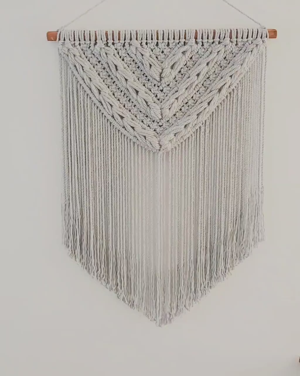 Macrame Woven Wall Hanging, Boho Home Decor, Wall Art, Woven Wall Hanging, Beige, Gray, Handmade in United States