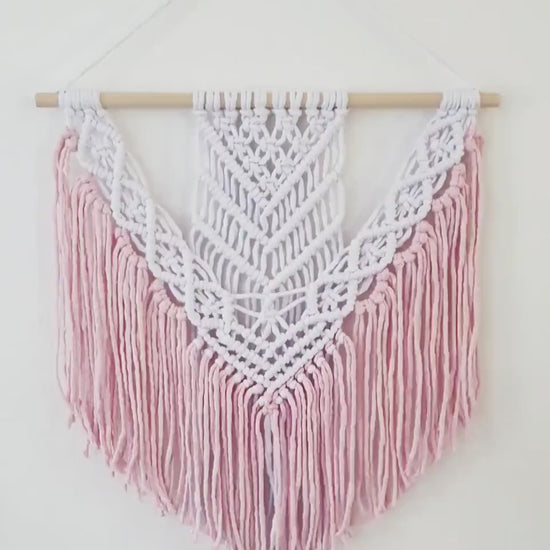 Handmade Pink and White Macrame Wall Hanging, Two Options: Cotton Rope and Yarn