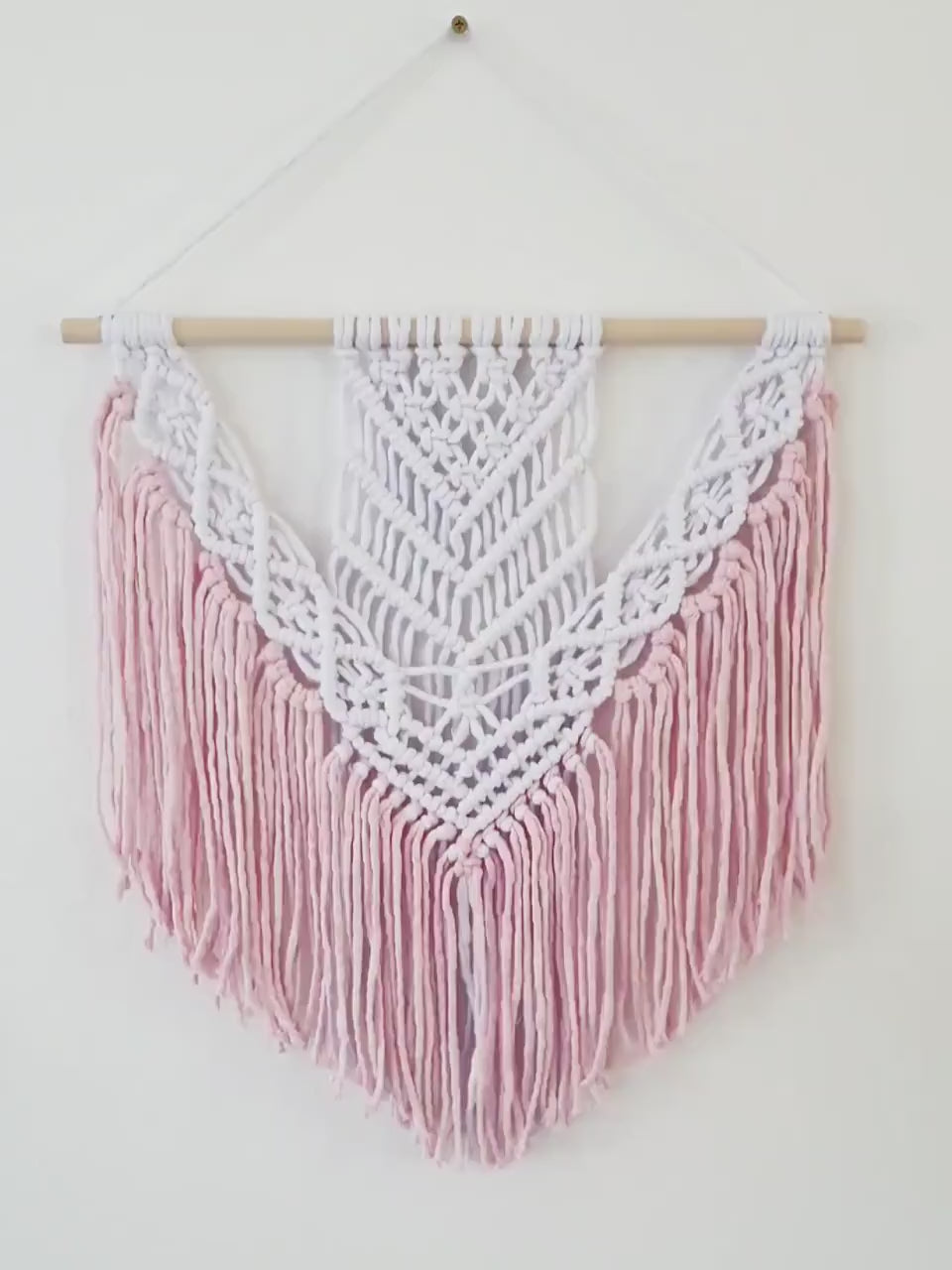 Handmade Pink and White Macrame Wall Hanging, Two Options: Cotton Rope and Yarn