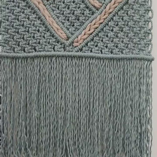 Macrame Wall Hanging Woven Mountain Design, Cotton Rope Decor, Boho Chic Farmhouse Decor for Bedroom, Dorm Room, Living Room